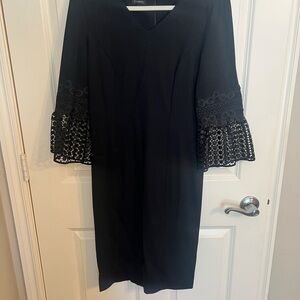 Talbots Black Sheath Dress with Bell Sleeves and V-Neck